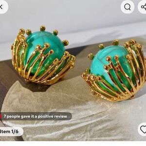 Gold Crown-Style Turquoise Clip-On Earrings